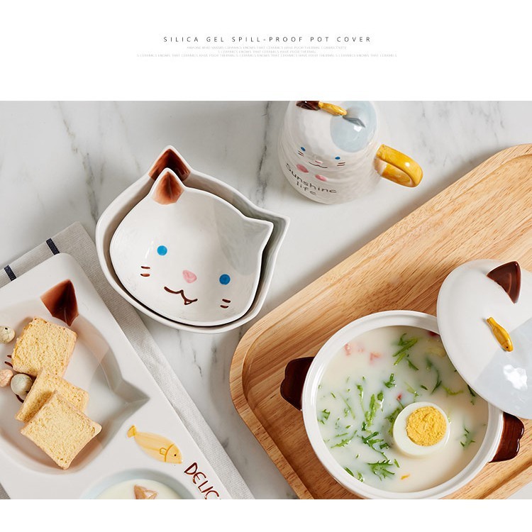 Bát ăn dặm hình mèo deli 13cm