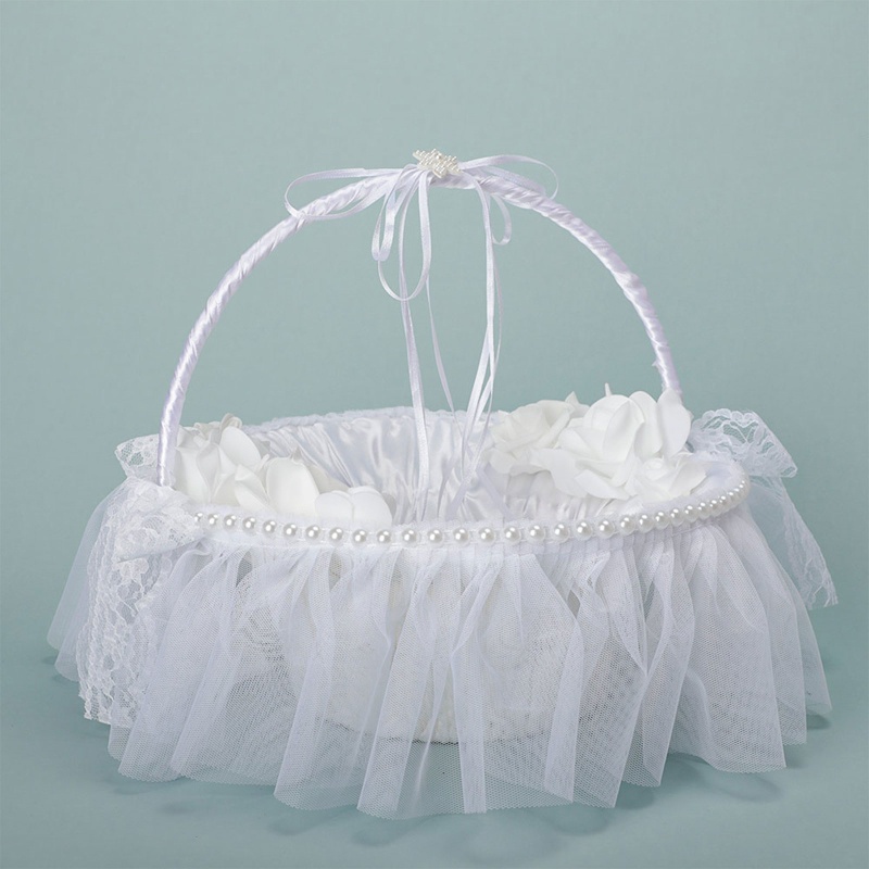 Giỏ Hoa Nhỏ Bằng Satin Phối Ren Và Ghim Cài Xinh Xắn Trang Trí Tiệc Cưới