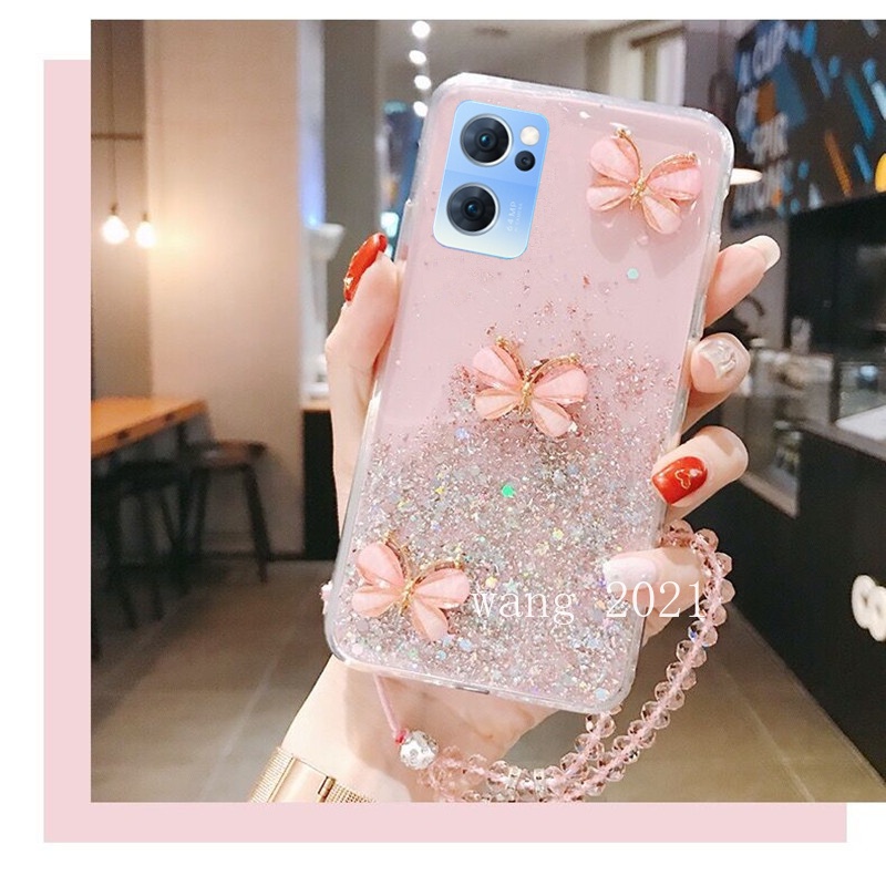 Ốp Điện Thoại Dẻo Trong Suốt Họa Tiết Bươm Bướm Nhiều Màu Kèm Dây Đeo Cho OPPO Reno7 Pro Reno6 Z 6 Pro 5G