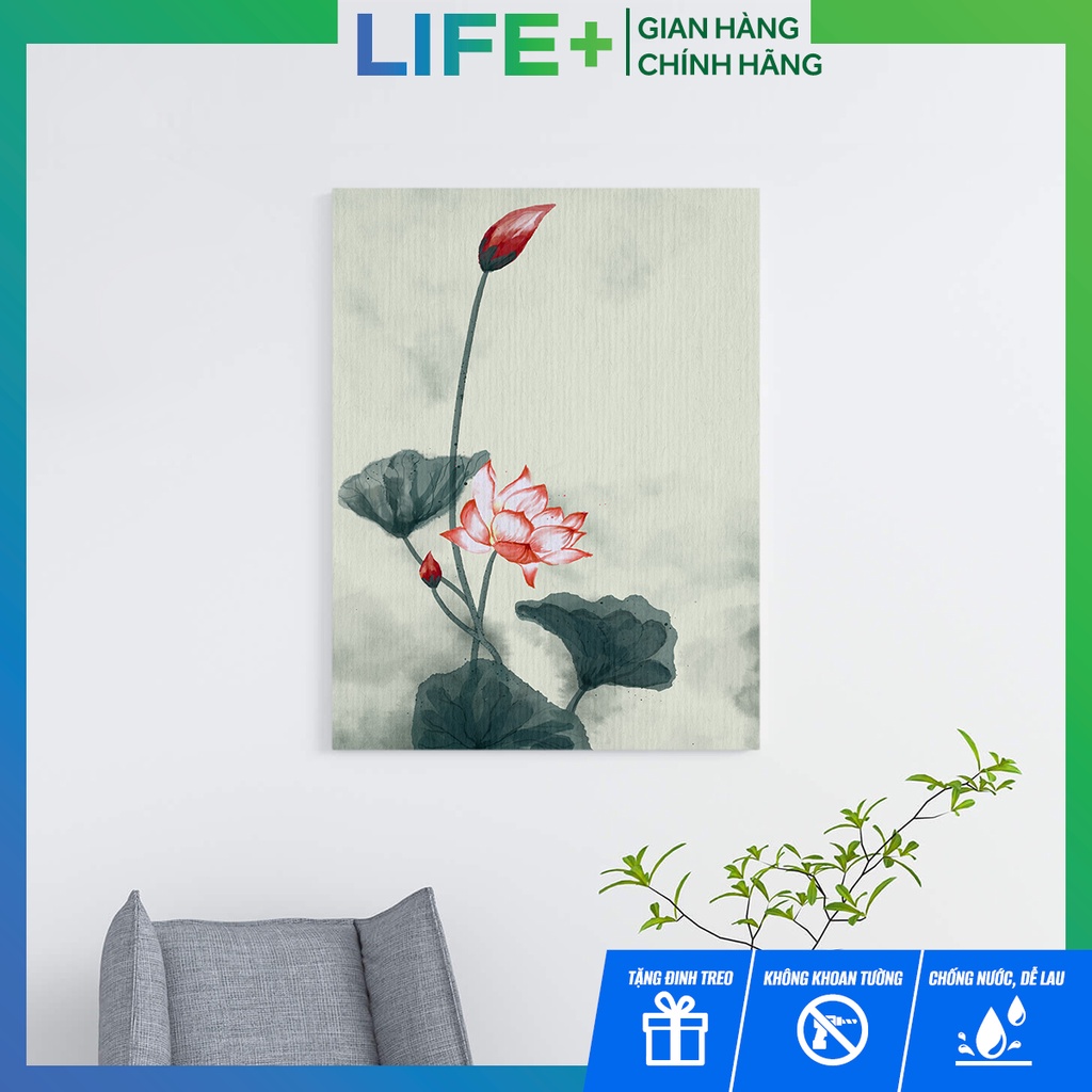 Tranh decor treo tường phòng ngủ, phòng khách chủ đề hoa sen bằng vải canvas cao cấp (Tặng kèm đi 3 chân)