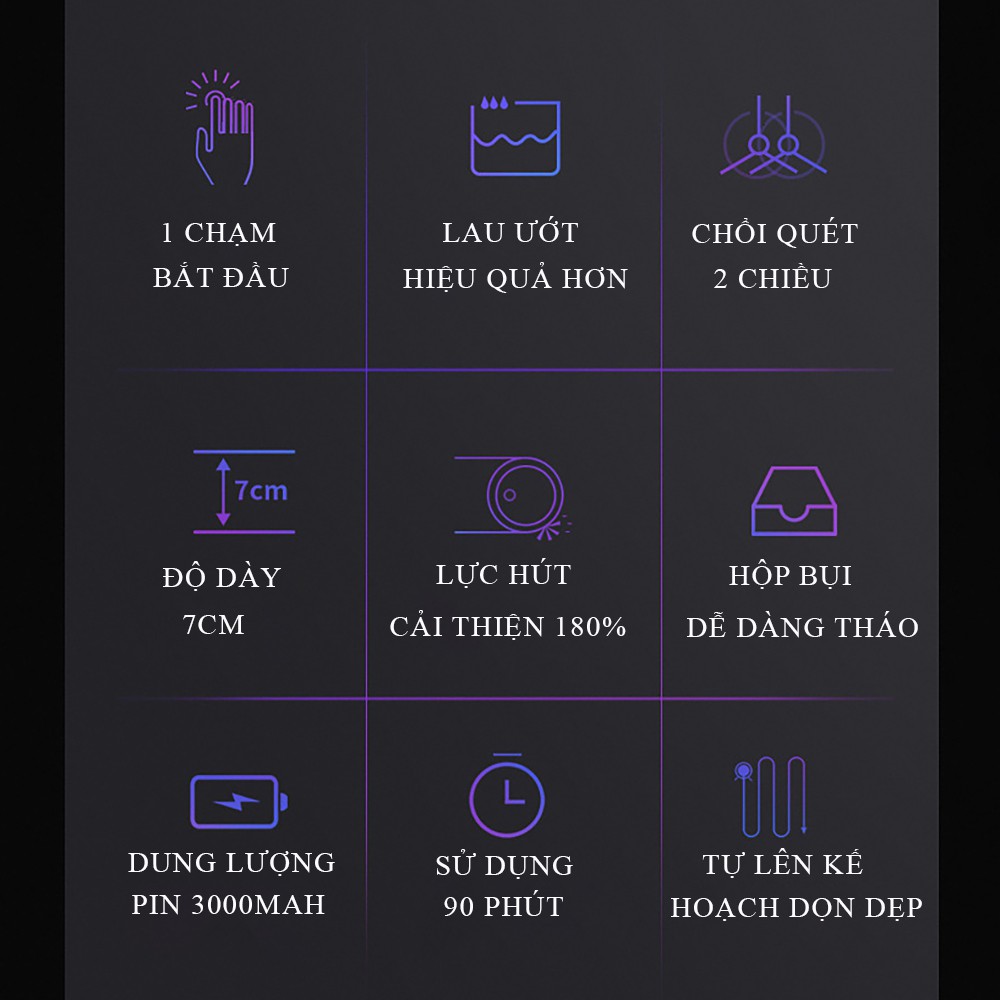 Robot hút bụi lau nhà cảm ứng, dung lượng pin lớn, mạnh mẽ bền bỉ hơn, làm sạch mọi ngóc ngách trong nhà,dễ dàng vệ sinh