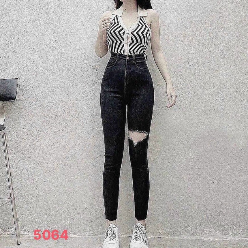Quần Jean Nữ Lưng Cao ❤️FREESHIP❤️ Quần Bò Nữ Phối Rách Nhẹ Mẫu Mới Về Thời Trang Chuẩn Hàng Shop A-T Fashion - QJNU25