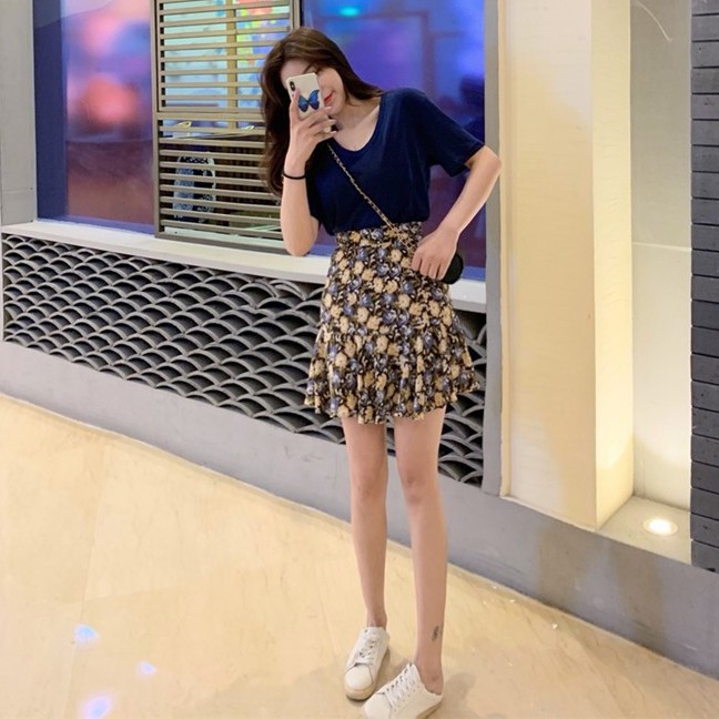 Chân Váy Hoa Nhí Nhún Vintage Dáng Ngắn Họa Tiết Hoa Nhí Hai Lớp Phong Cách Hàn Quốc V21 Chất Vải Voan Nhật 2 Lớp