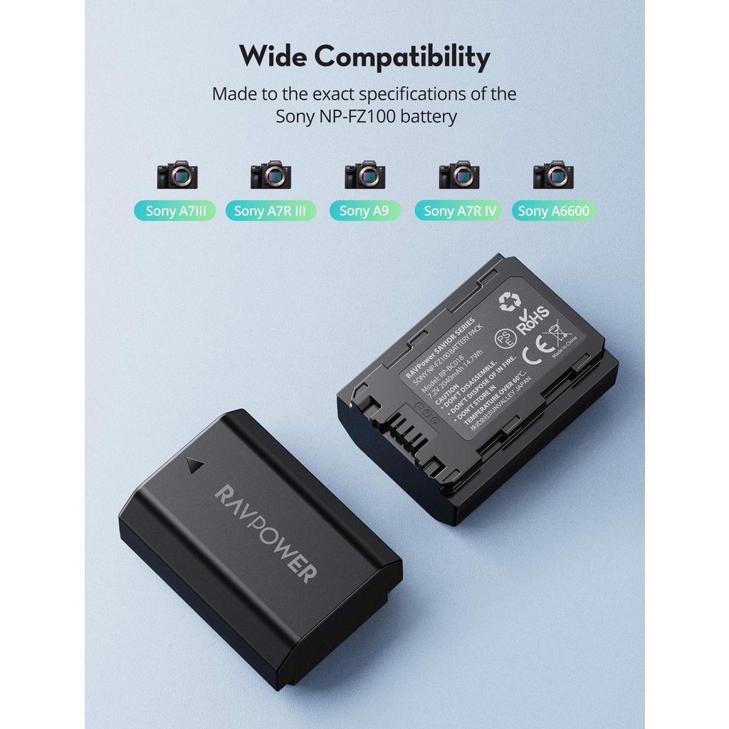 PIN SONY NP-FZ100 - RAVPOWER CHO MÁY ẢNH/ Bảo Hành 15 Tháng