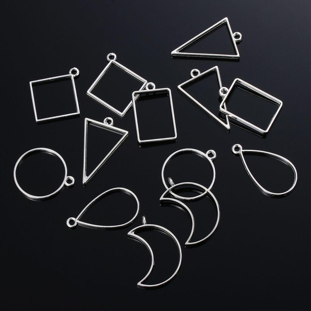 Set 8 Khung Mặt Dây Chuyền Hình Tròn / Vuông Làm Trang Sức Thủ Công Diy Mới