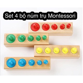 Đồ chơi gỗ thông minh Set 4 bộ núm trụ Montessori màu sắc