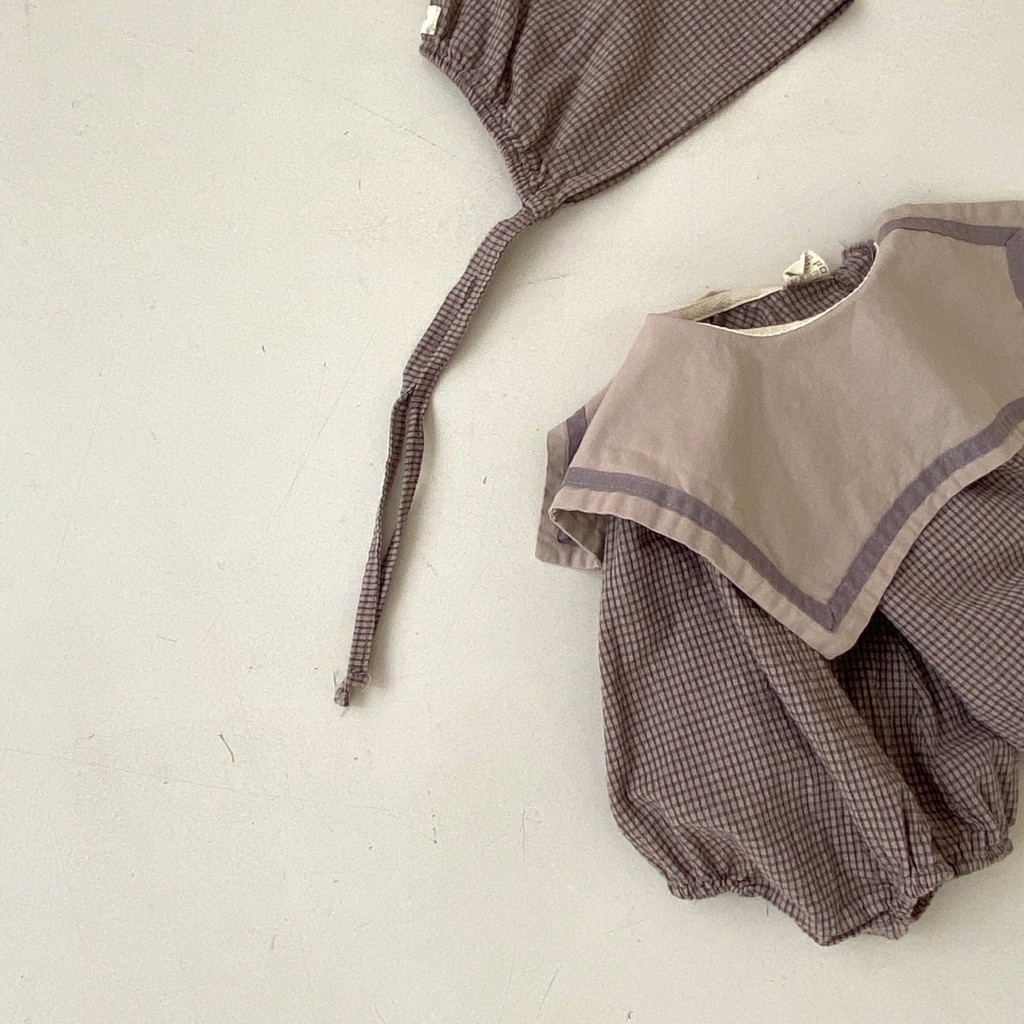 Set suit caro thủy thủ mũ chóp A441 Bebeholic hàng cao cấp Hàn