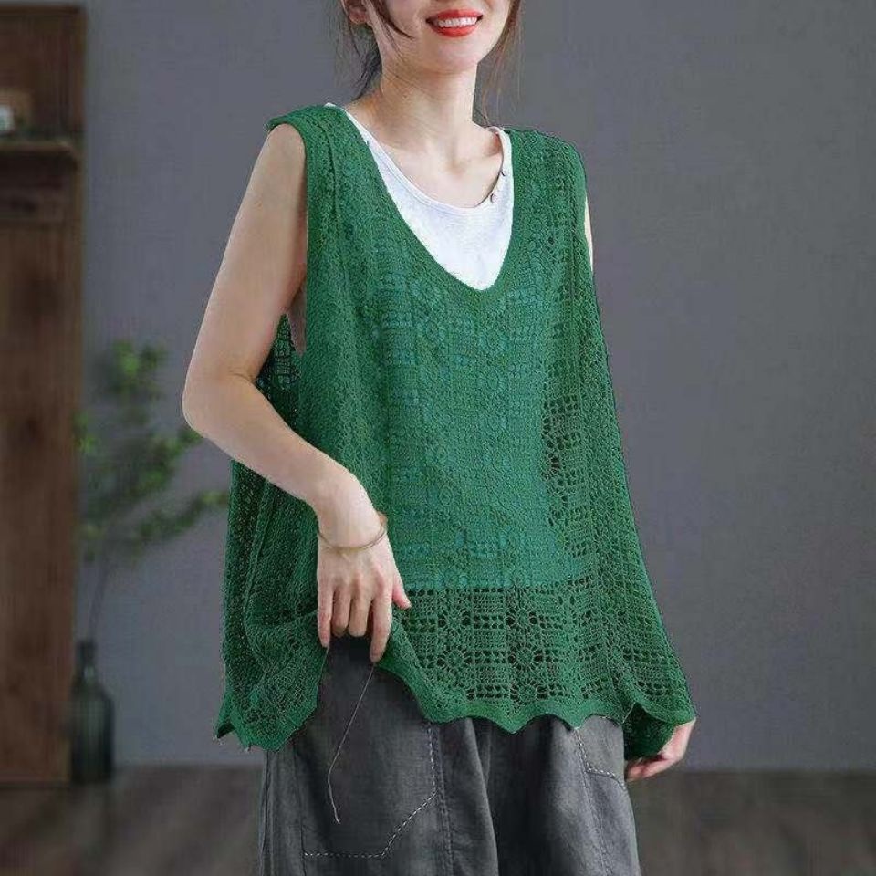 [LININ] Áo Sát Nách Dệt Kim Cotton Cổ Chữ V Dáng Rộng Mỏng Thoáng Khí Phong Cách Retro Mùa Hè Dễ Phối Đồ Dành Cho