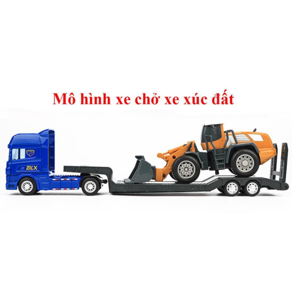 Xe đồ chơi mô hình xe đầu kéo chở xe xúc đất (gồm 2 xe) nhựa ABS an toàn