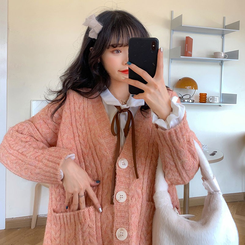 Áo len cardigan muối tiêu túi bản to - 295k