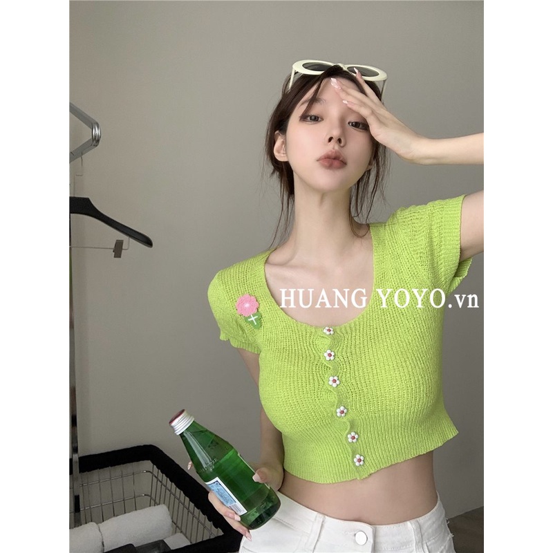 Áo Cardigan Ngắn Tay Cổ Vuông Phong Cách Hàn Quốc Thời Trang Cho Nữ