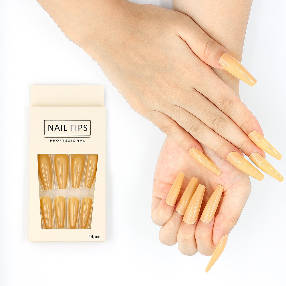 Bộ 24 Móng Tay Giả Màu Trơn/ Tự Nhiên Bao Phủ Toàn Bộ Móng Tay