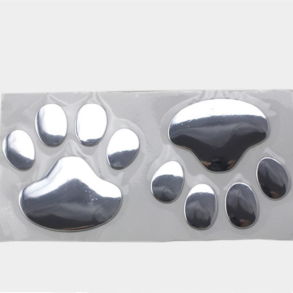 Decal bạc 3D hình dấu chân gấu dễ thương trang trí thân xe &amp; cửa sổ oto