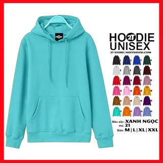 Áo hoodie unisex 2T Store H21 màu xanh ngọc - Áo khoác nỉ bông chui đầu nón 2 lớp dày dặn chất lượng đẹp