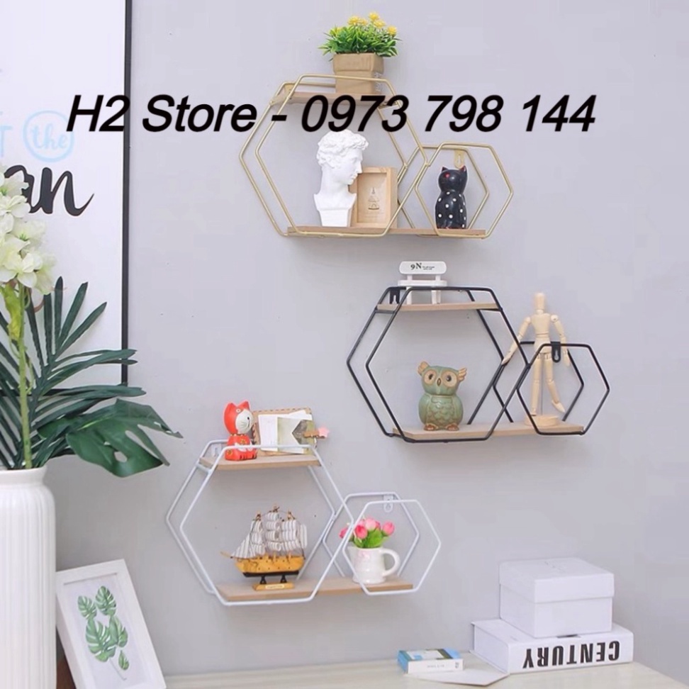 [Ảnh thật] - Kệ treo tường thép pha gỗ decor, trang trí nhà cửa, để đồ siêu xinh