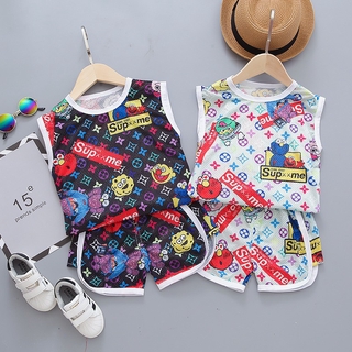 Set áo thun ba lỗ + quần short in hoạt hình cho bé