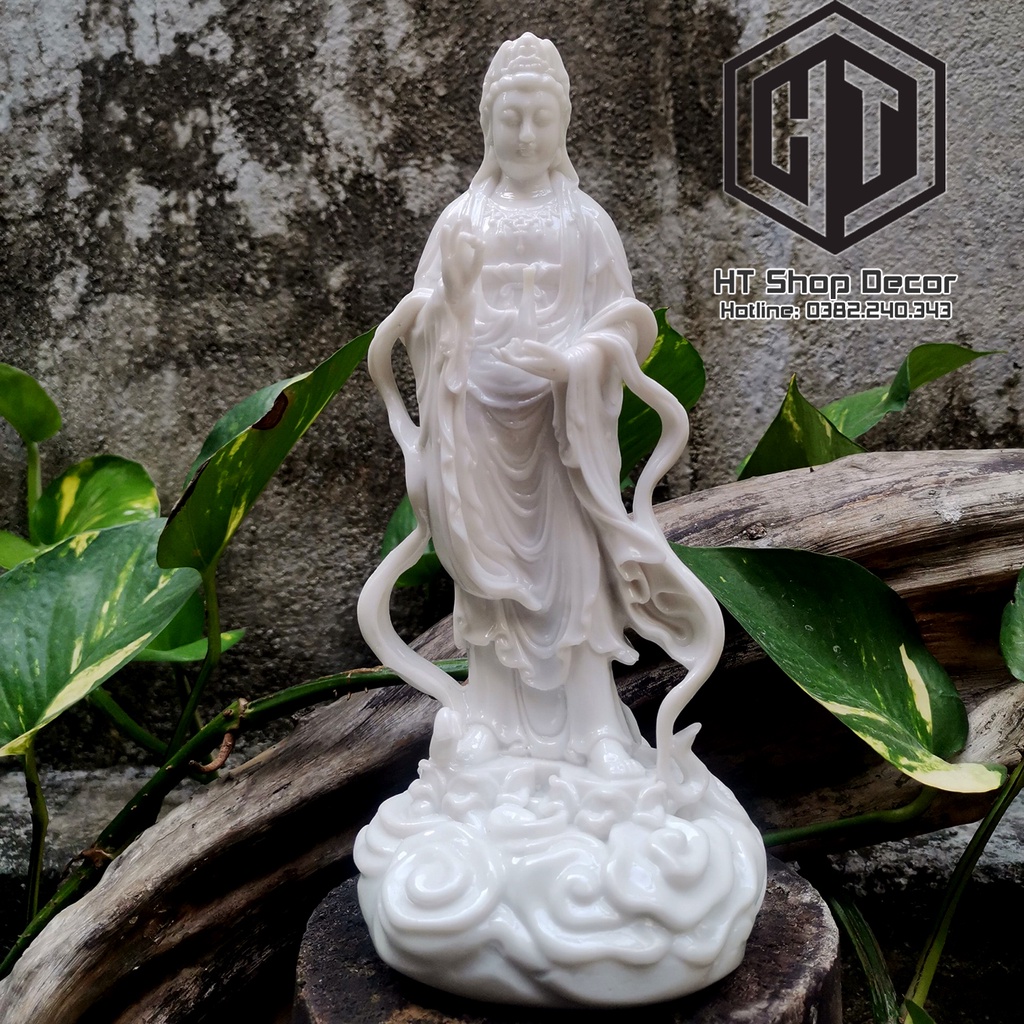 Tượng Phật Quan Thế Âm cao 23 cm màu trắng sứ trang trí nội thất nhà cửa, phong thủy, thờ cúng