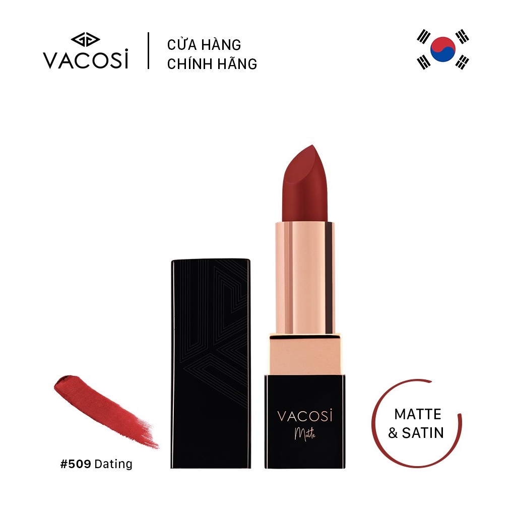 [CHÍNH HÃNG] Son Lì Mịn Môi VACOSI Natural Studio Color Matte Lipstick 3,7g #509 - Dating: Đỏ cam