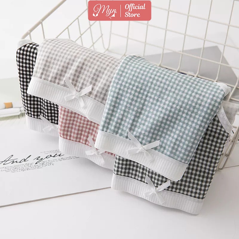 Quần lót nữ cotton đính nơ kẻ ô vuông nhỏ Q 123 MYN_UNDERWEAR