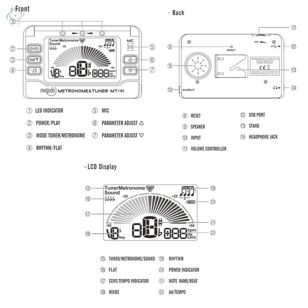 ♫MUSEDO MT-41 Guitar Tuner Universal Electronic Digital 3 in 1 Tuner Metronome Tone Generator for Guitar Bass Violin Ukulele