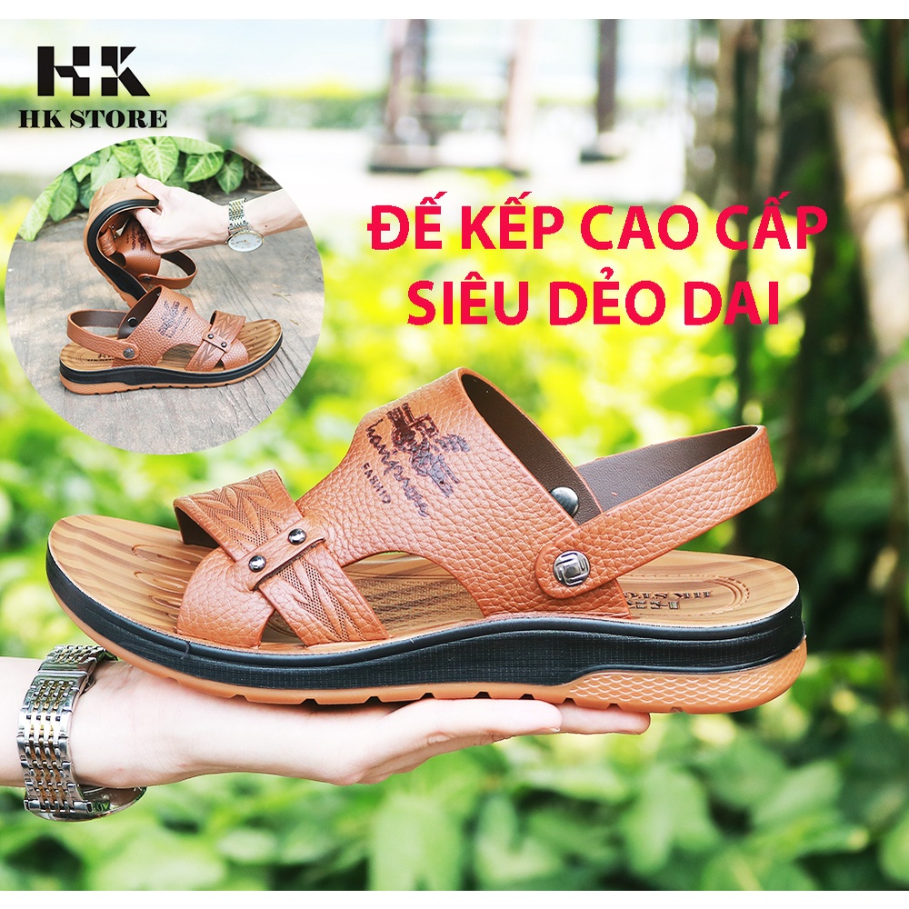 Dép nam - Xăng đan nam da bò cao cấp kết hợp đế kếp cao 3,5cm bền bỉ đẹp mắt - cam kết da thật 100% hàng chính hãngSTORE