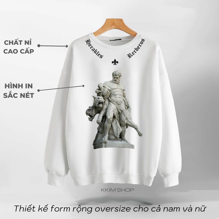 Áo Nỉ SWEATER MIKENCO HERAKLES AND CERBERUS, Áo Nỉ Dài Tay Form Rộng Oversize Unisex Nam Nữ, Chất Nỉ dày dặn cao cấp