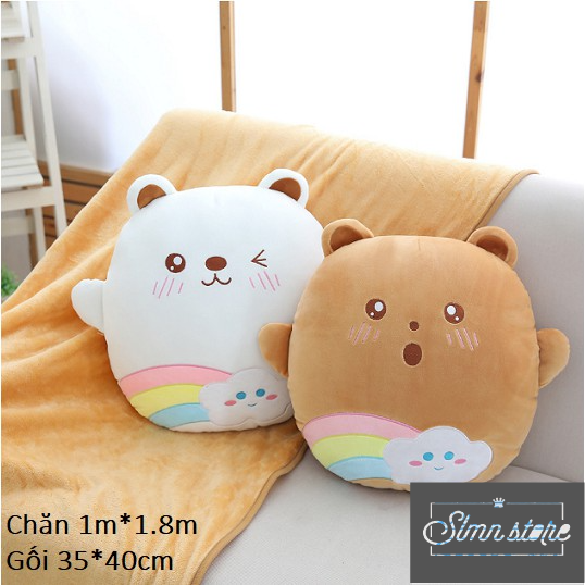 Gối mền Mây 3 trong 1 ️dễ thương, nỉ nhung siêu mịn, bộ chăn gối văn phòng, gấu bông kèm mền