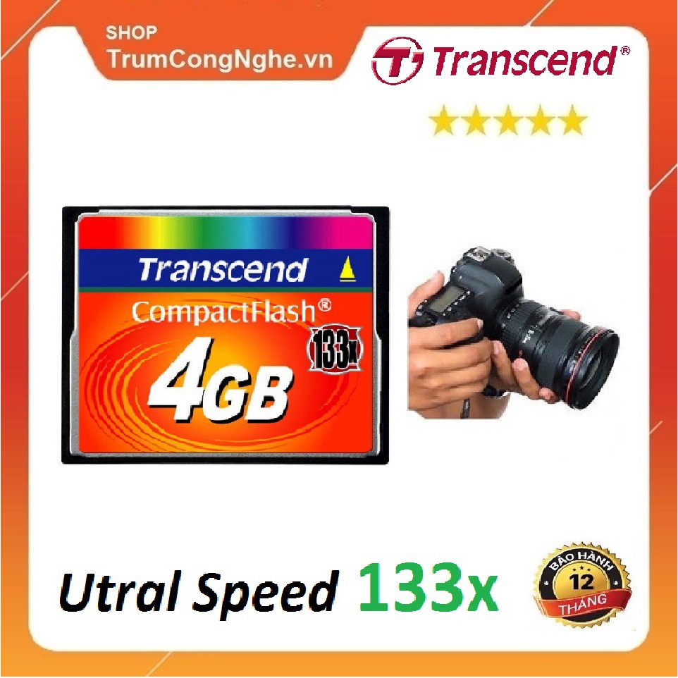 Thẻ nhớ CF Transcend CompactFlash 4GB 133x Speed dùng cho máy ảnh , máy CNC