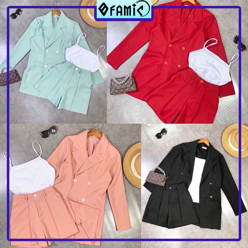 Áo Khoác Blazer ❤️𝑭𝑹𝑬𝑬𝑺𝑯𝑰𝑷❤️ Áo Blazer Nữ Nguyên Set 3 Món Quần Đùi Siêu Ngầu