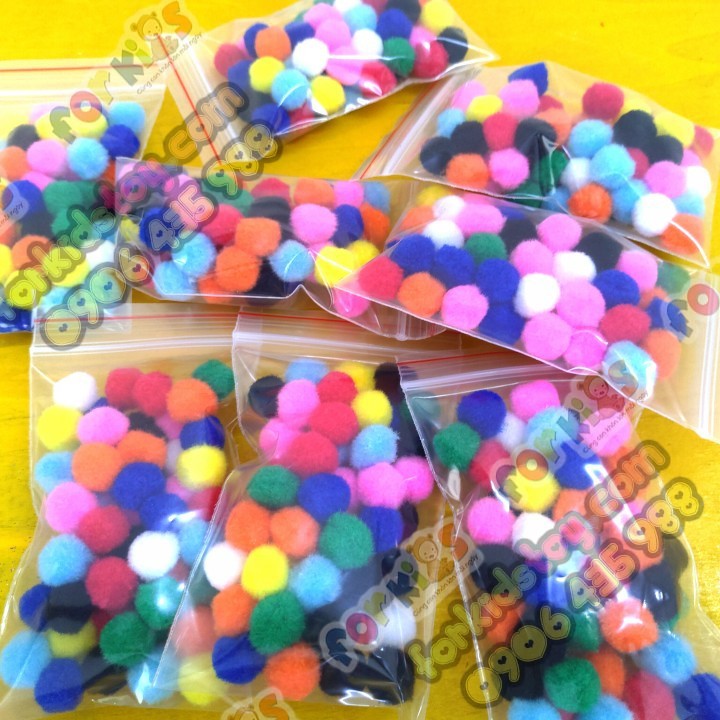 Pom pom, Pom pom màu sắc cho bé chơi, 1.5cm túi 50 viên, thủ công sáng tạo