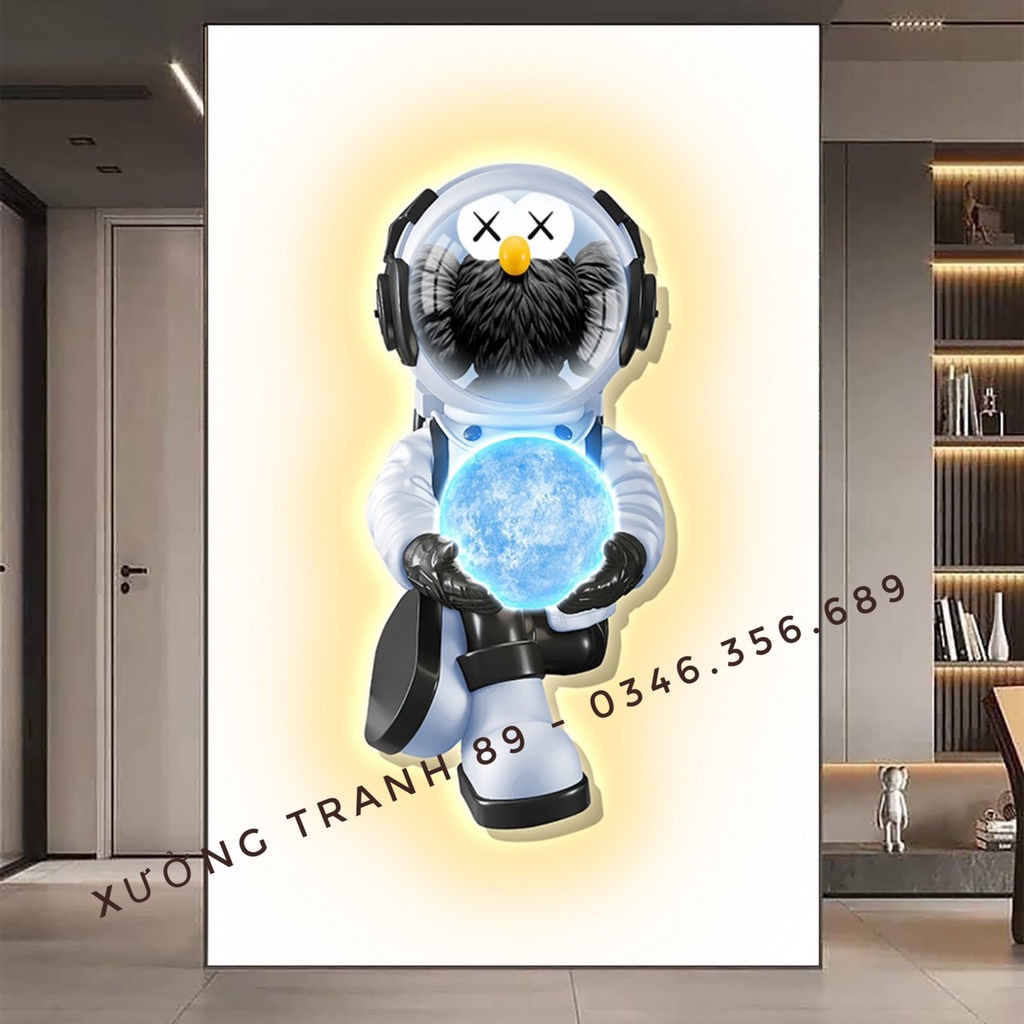KT 60x90cm, Tranh Tráng Gương Gấu Phi Hành Gia/ Bearbrick/ Tranh Treo Tường /Game/ Gaming / RObot /Tranh Trang Gương