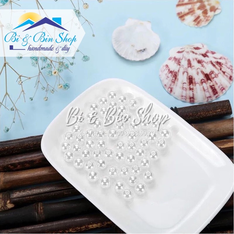 Hạt Trai Màu Trắng Tròn Có Lỗ 3-4-5-6-8-10-12-14mm Đính Kết Trang Phục Thời Trang