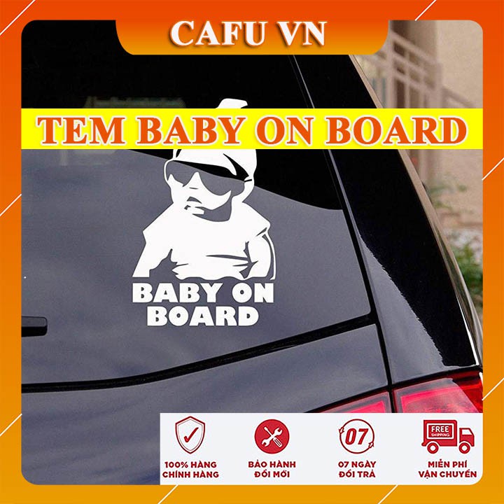 Decal dán trang trí tem dán trang trí cửa sổ xe hơi hoạt hình &quot; Baby on Board &quot;- CAFU VN