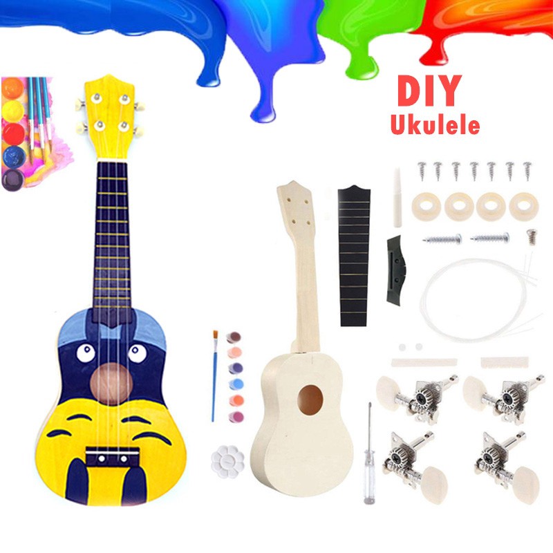 Đàn Ukulele Gỗ Mộc Chưa Sơn 21 inch - Đàn Tự Lắp Ráp Cho Các Bạn Thoả Sức Sáng Tạo