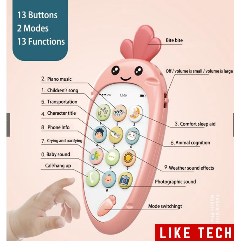 Mô hình điện thoại đồ chơi giáo dục an toàn cho bé Điện thoại đồ chơi trẻ em hình củ cà rốt phát nhạc