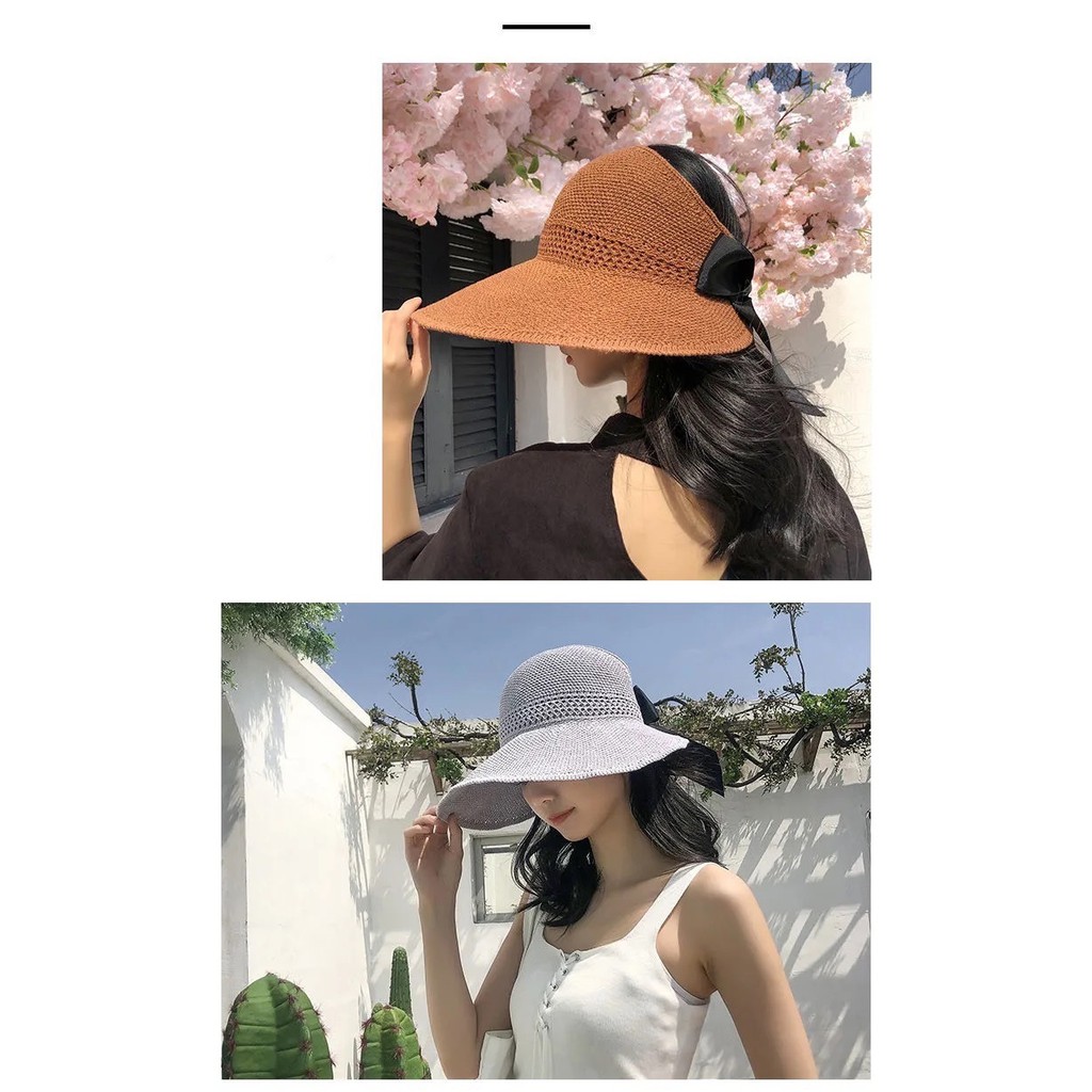 Mũ cói che nắng rộng vành màu trơn cho phụ nữ (N00769)