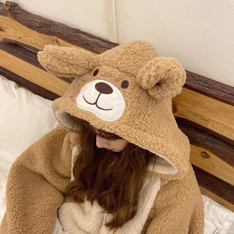 Set bộ lông liền thân THỎ màu Nâu_Đồ mặc mùa đông siêu ấm (Ảnh thật ở cuối)