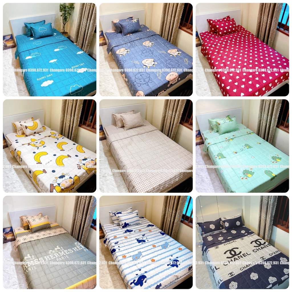 Chăn ga gối hè cottong poly sét 5 món (1 ga trải giường+2 vỏ gối đầu+1 vỏ ôm+1 chăn hè) chọn mẫu đủ kích thước m6 m8 2m