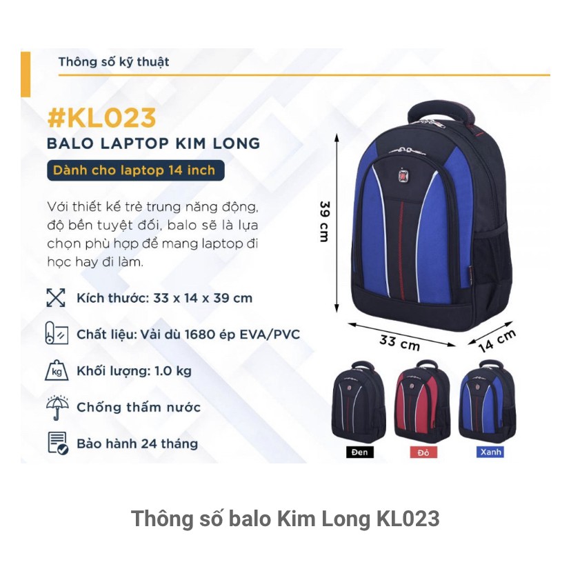 Balo du lịch - balo học sinh cấp 1 cao cấp Kim Long KL023