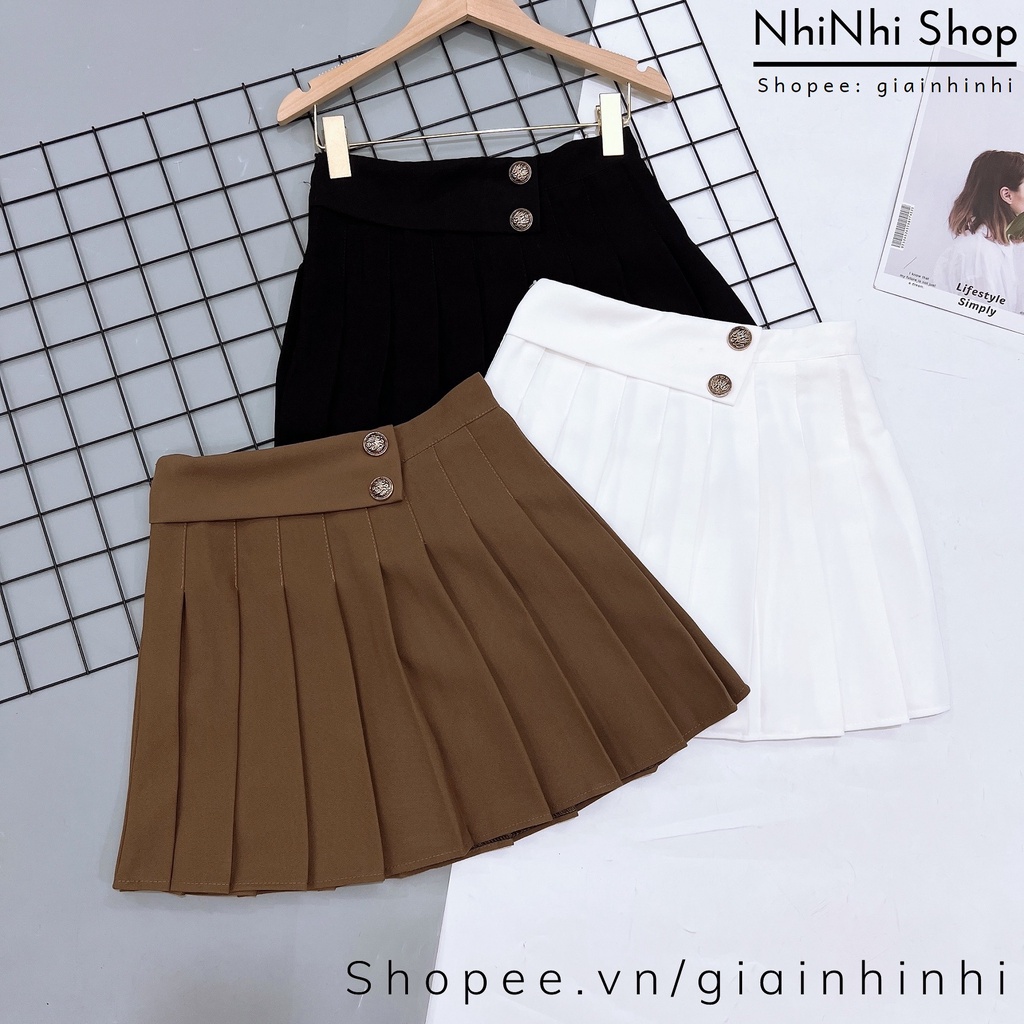 Xả hàng - Chân váy xếp ly khuy đồng, Chân váy dáng A xòe cạp cao CV801 - NhiNhi Shop