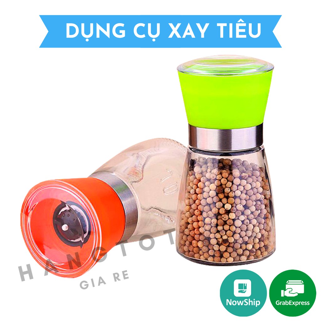 Cối Xay Tiêu Kiêm Đựng Tiêu Đa Năng Bằng Thủy Tinh Có Tay Cầm Vặn Tiện Lợi