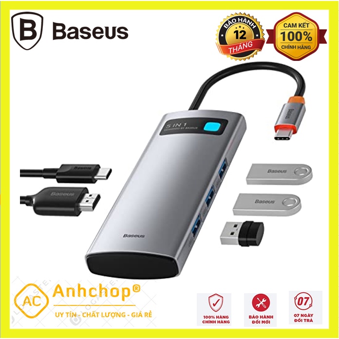 Bộ USB Hub type C Baseus Gleam 5 in 1 mở rộng USB 3.0, HDMI 4K cho laptop, và điện thoại | BigBuy360 - bigbuy360.vn