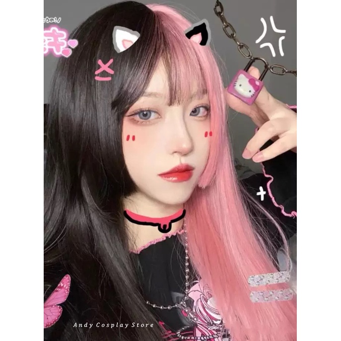 Wig teen/ tóc giả đen hồng Strawberry Muffins Alice Garden