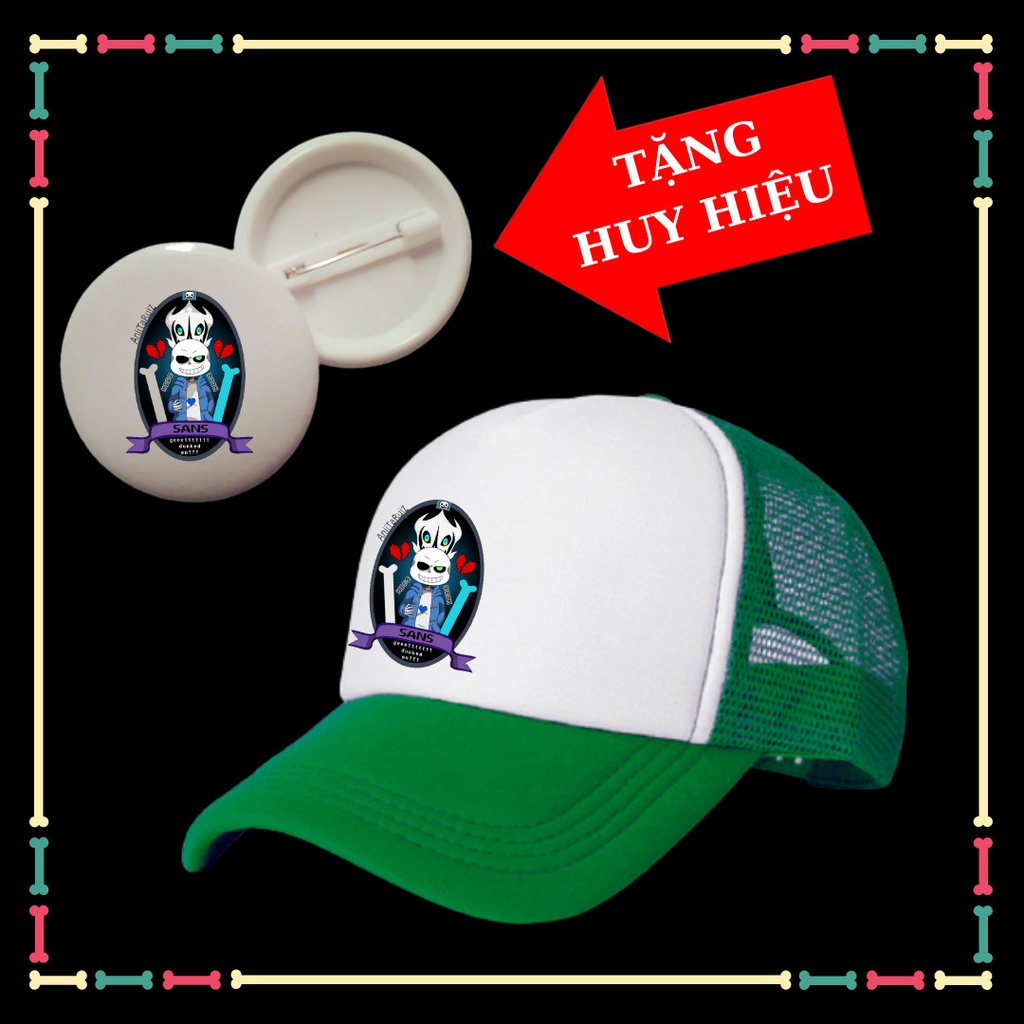 Mũ lưỡi trai in hình Sans Undertale siêu ngầu cho trẻ em đủ màu Tặng HUY HIỆU Sans