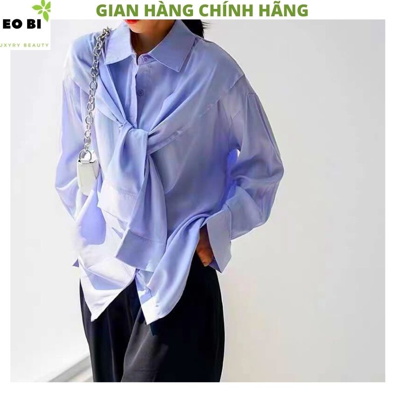 Áo Sơ Mi Nữ form rộng Lụa hàn Kiểu buộc nơ cổ đẹp dài tay ulzzang vintage hàn quốc cao cấp trơn -EOBI | BigBuy360 - bigbuy360.vn