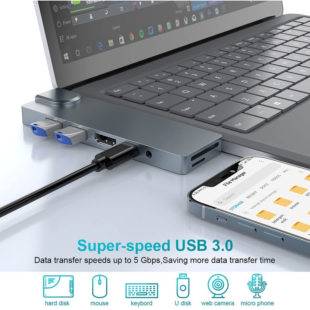 Đế Gắn laptop Bề Mặt microsoft 3 / 4 4k hdmi / gigabit / 60w usb-c pd, 2 usb 3.0