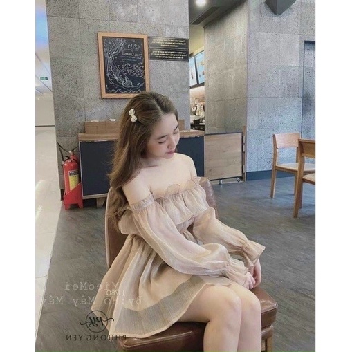 Đầm kiểu tiểu thư vai bệt, tay dài chất vải voan | BigBuy360 - bigbuy360.vn