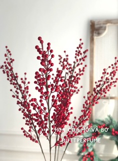 Cành Đào Đông Cherry Giả Cao Cấp Merber (Mơ & Bơ) Loại 12 Nhánh, Có Lá, Cụm Nhánh - Cánh Khô Decor Trang Trí Nhà