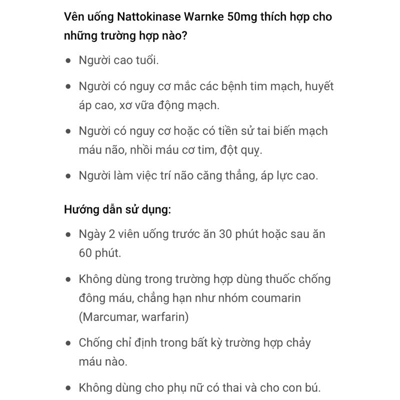 [NỘI ĐỊA ĐỨC] Viên Uống Warnke Nattokinase Chống Đột Quỵ Tai Biến Mạch Máu Não Hộp Của Đức Hộp 60v