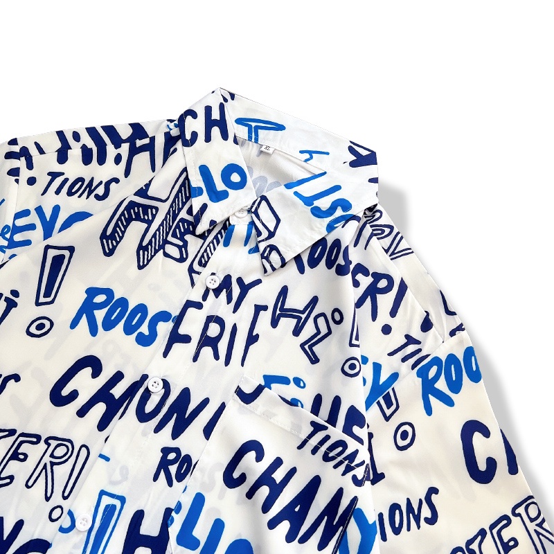 Áo Sơ Mi Nam Tay Ngắn Dáng Rộng In Chữ Phong Cách Hawaii Cá Tính